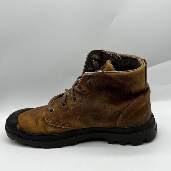 Palladium Brown Mens Size 8 Combat Baggy Brown Leather High Top Comfort Boots - Picture 5 of 13